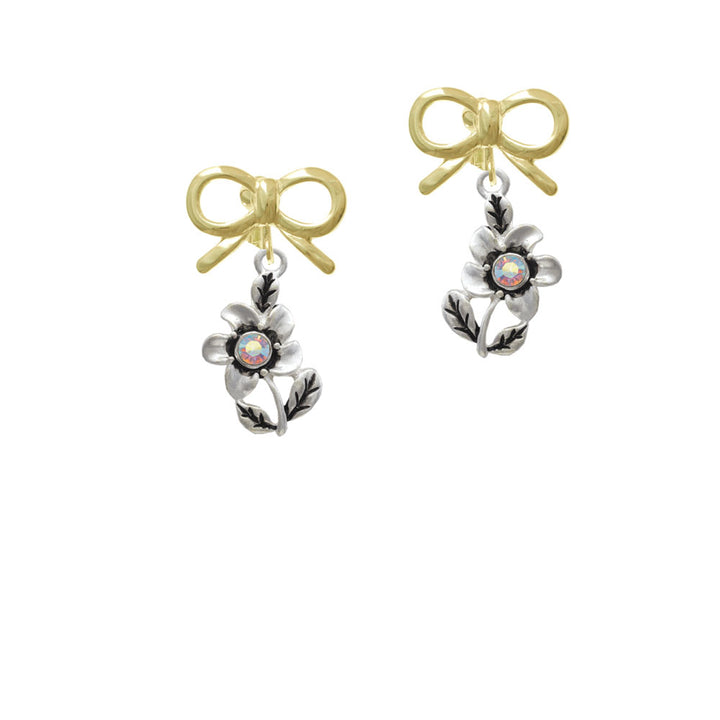 Flower with AB Crystal Crystal Clip On Earrings Image 10