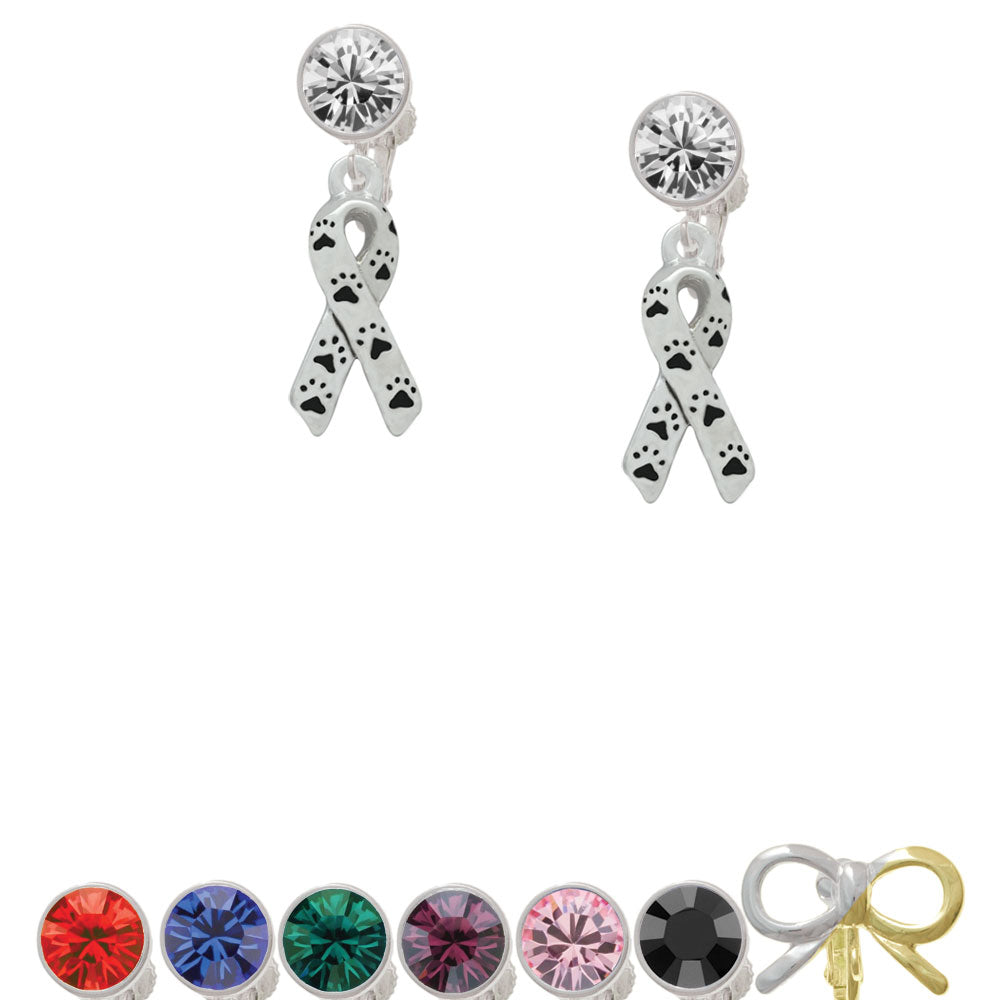 Small Antiqued Ribbon with Paws Crystal Clip On Earrings Image 1