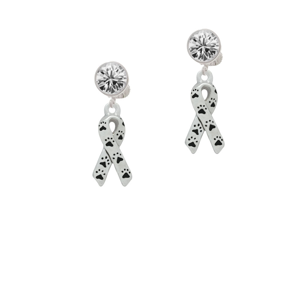 Small Antiqued Ribbon with Paws Crystal Clip On Earrings Image 2