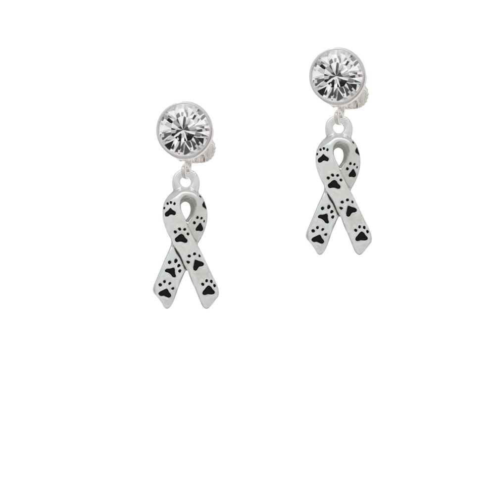 Small Antiqued Ribbon with Paws Crystal Clip On Earrings Image 1