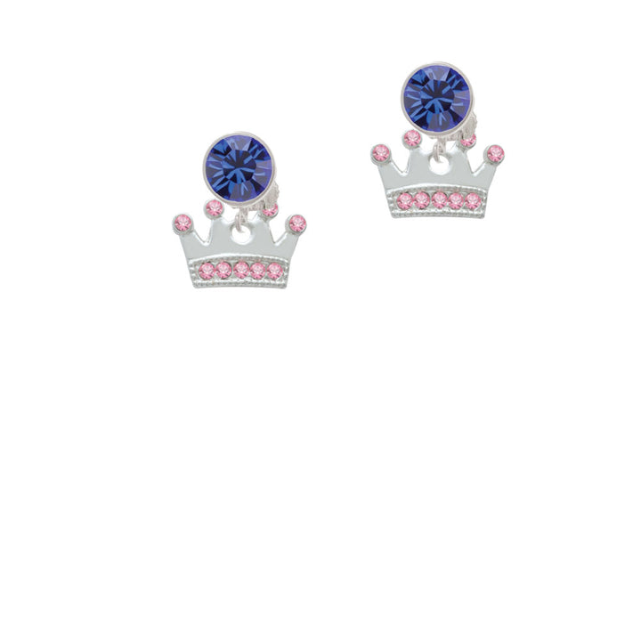 Crown with Light Pink Crystals Crystal Clip On Earrings Image 7