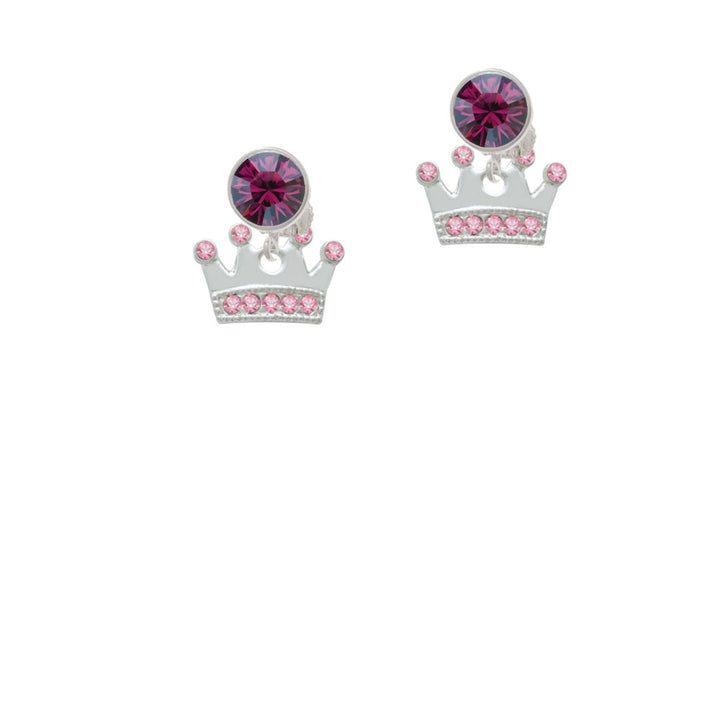 Crown with Light Pink Crystals Crystal Clip On Earrings Image 8