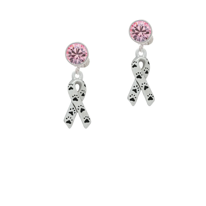 Small Antiqued Ribbon with Paws Crystal Clip On Earrings Image 4