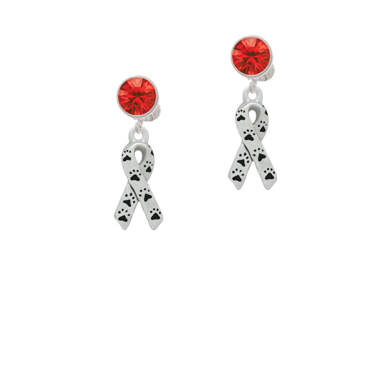 Small Antiqued Ribbon with Paws Crystal Clip On Earrings Image 1