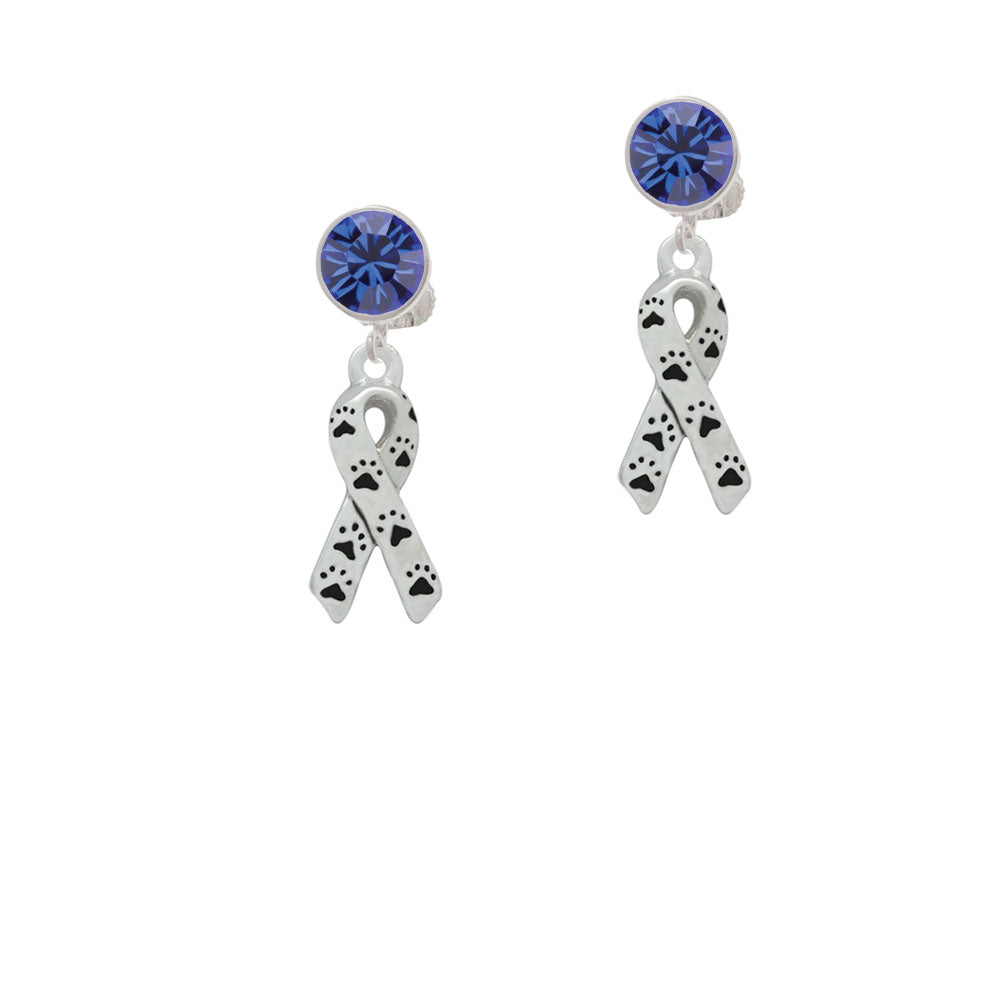 Small Antiqued Ribbon with Paws Crystal Clip On Earrings Image 7