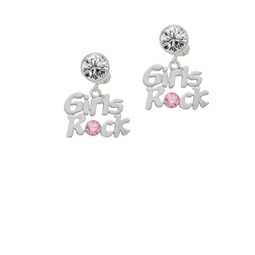 Girls Rock with Light Pink Crystal Crystal Clip On Earrings Image 1