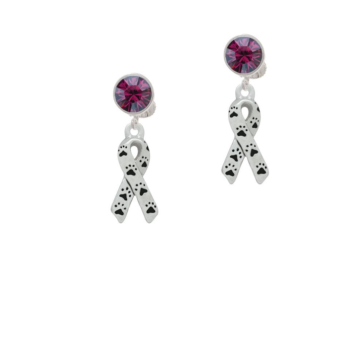 Small Antiqued Ribbon with Paws Crystal Clip On Earrings Image 1