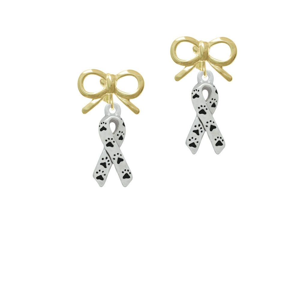 Small Antiqued Ribbon with Paws Crystal Clip On Earrings Image 10