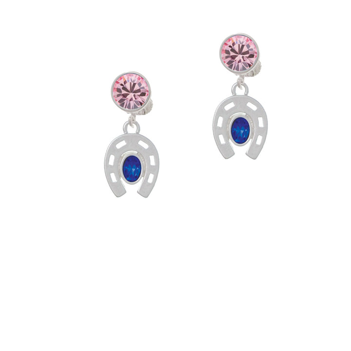 Horseshoe with Oval Blue Crystal Crystal Clip On Earrings Image 4