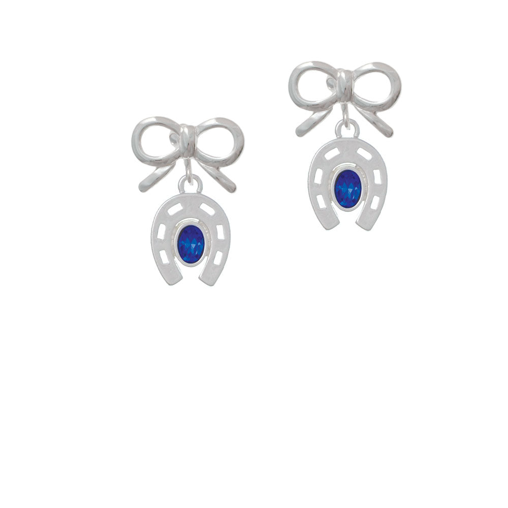 Horseshoe with Oval Blue Crystal Crystal Clip On Earrings Image 9