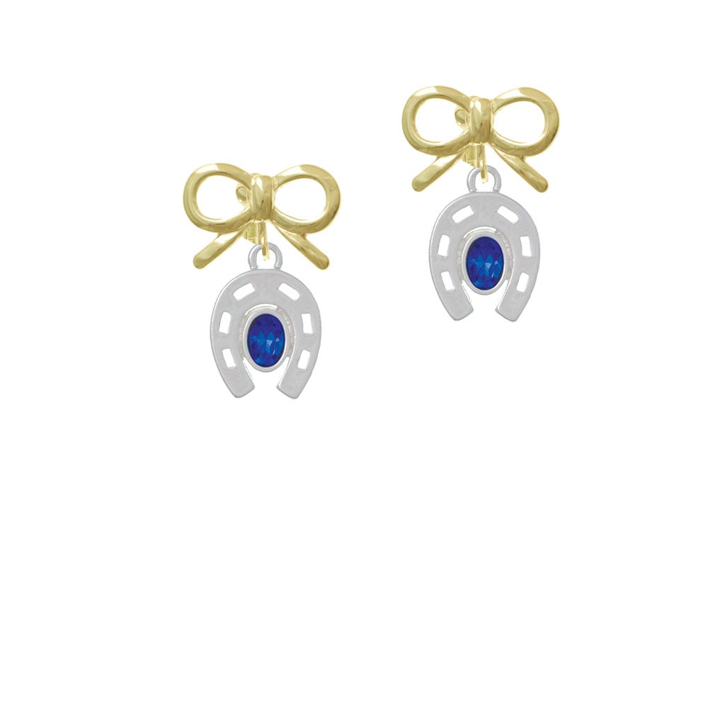 Horseshoe with Oval Blue Crystal Crystal Clip On Earrings Image 10