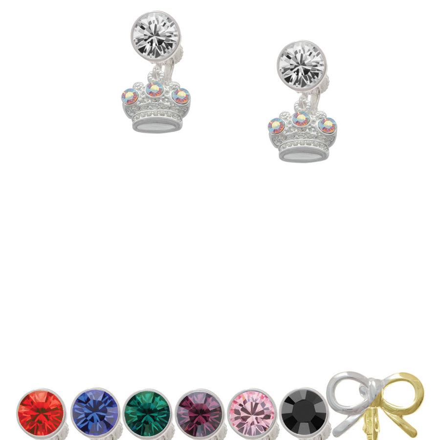 Crown with 3 Clear AB Crystals Crystal Clip On Earrings Image 1