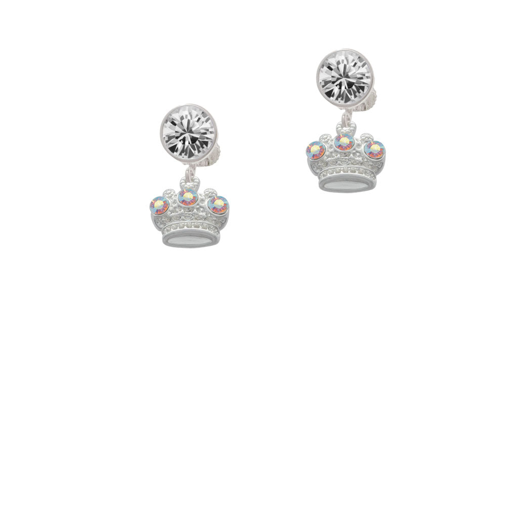 Crown with 3 Clear AB Crystals Crystal Clip On Earrings Image 2