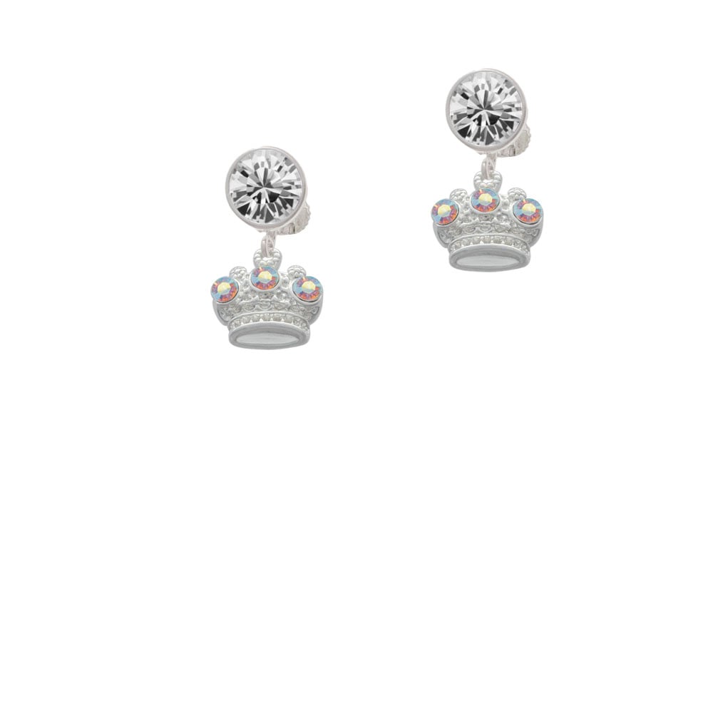 Crown with 3 Clear AB Crystals Crystal Clip On Earrings Image 1