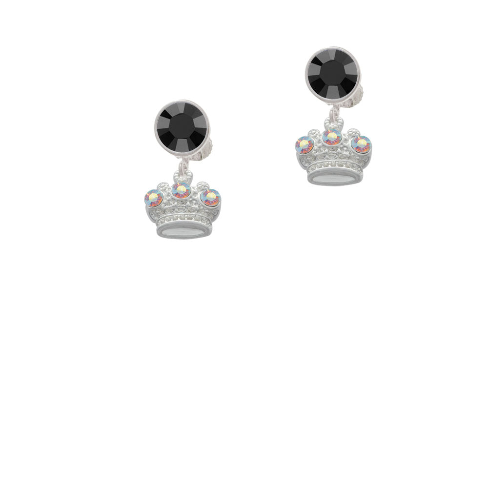 Crown with 3 Clear AB Crystals Crystal Clip On Earrings Image 3