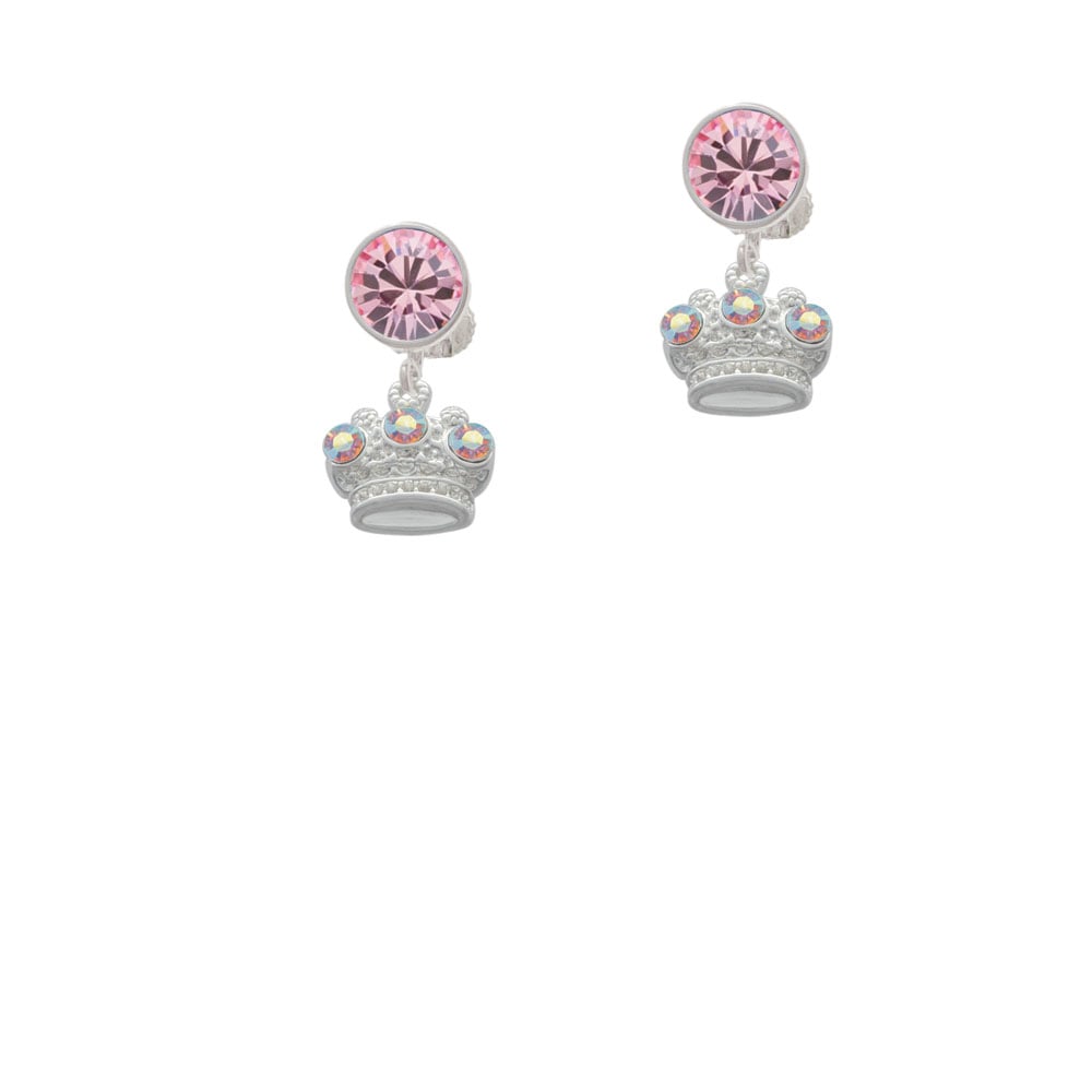 Crown with 3 Clear AB Crystals Crystal Clip On Earrings Image 4