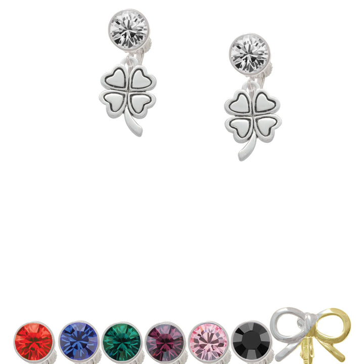 Antiqued Four Leaf Clover Crystal Clip On Earrings Image 1