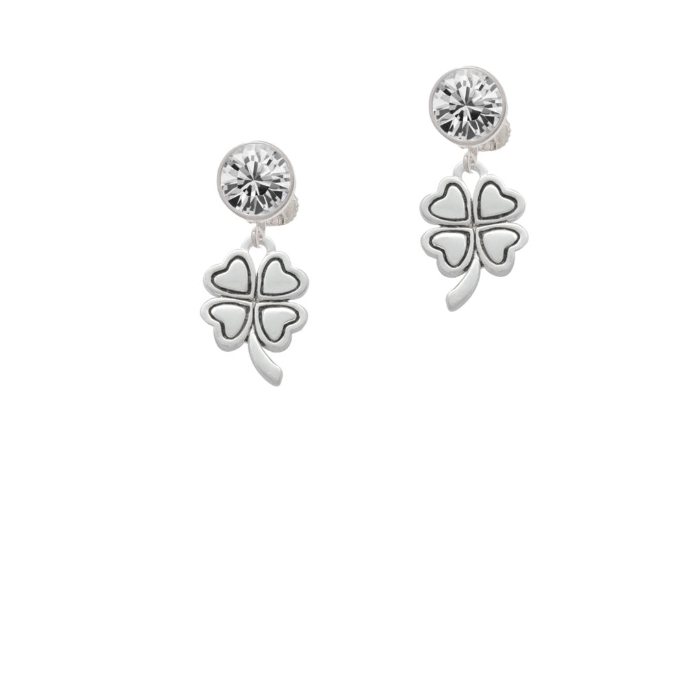 Antiqued Four Leaf Clover Crystal Clip On Earrings Image 2