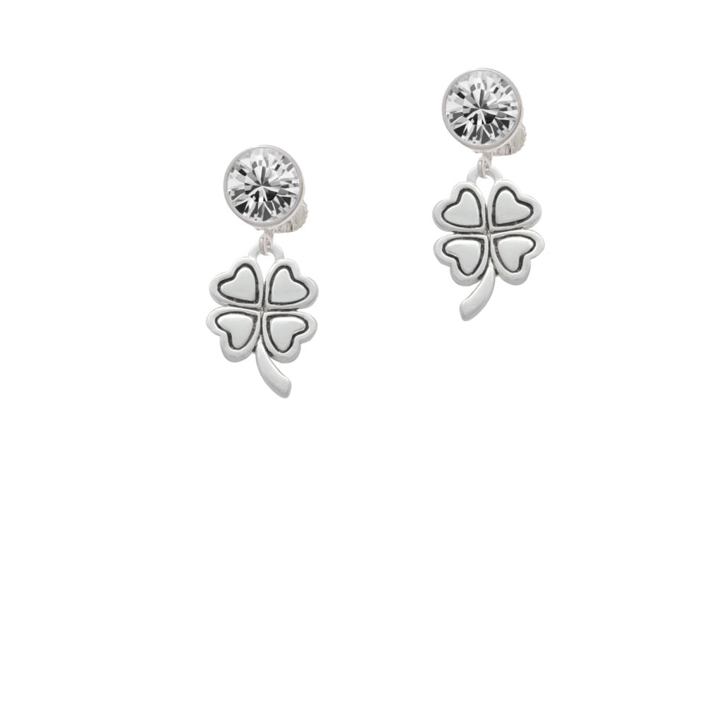 Antiqued Four Leaf Clover Crystal Clip On Earrings Image 1