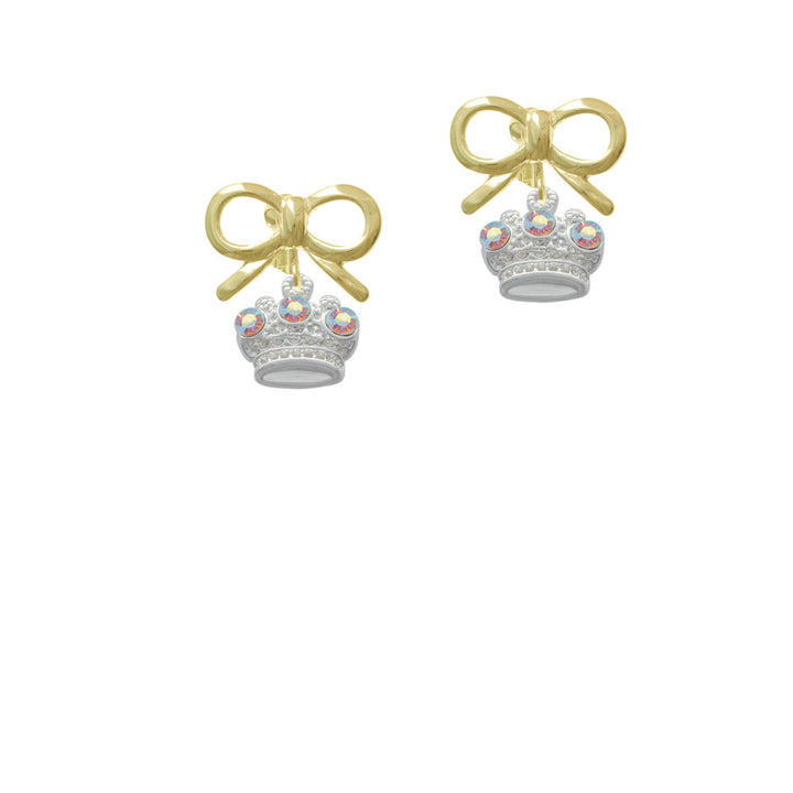 Crown with 3 Clear AB Crystals Crystal Clip On Earrings Image 10