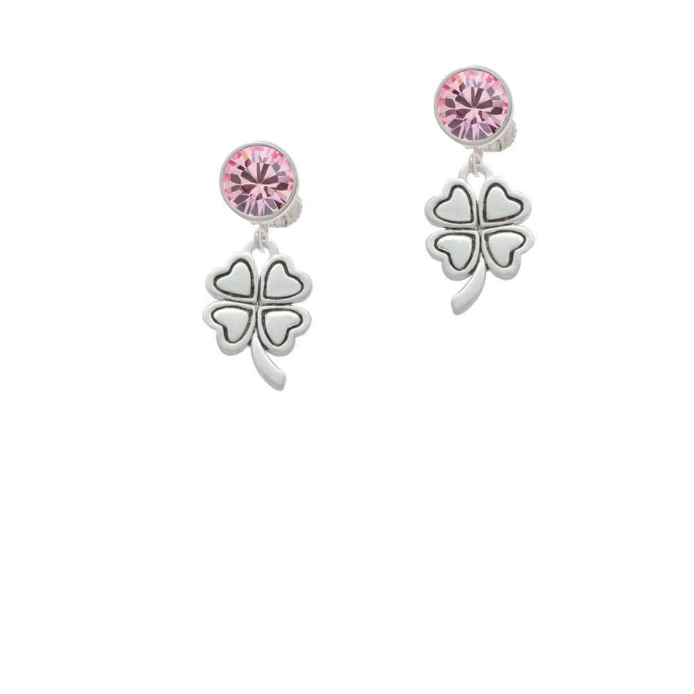 Antiqued Four Leaf Clover Crystal Clip On Earrings Image 1