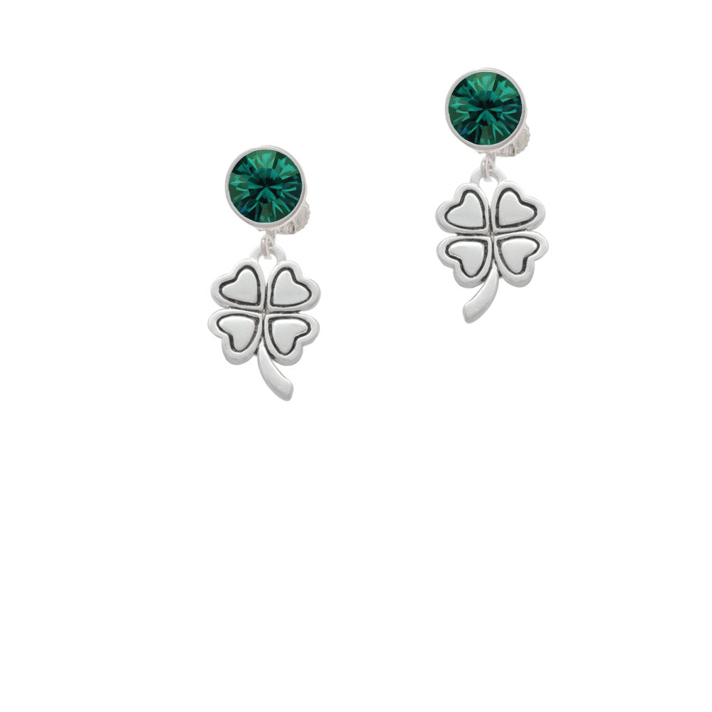 Antiqued Four Leaf Clover Crystal Clip On Earrings Image 6