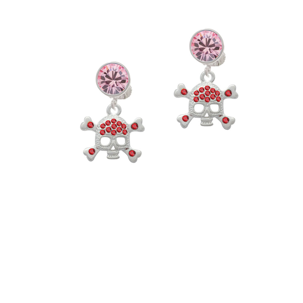 Skull and Crossbones with Red Crystals Crystal Clip On Earrings Image 4