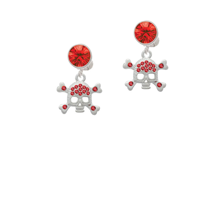 Skull and Crossbones with Red Crystals Crystal Clip On Earrings Image 4