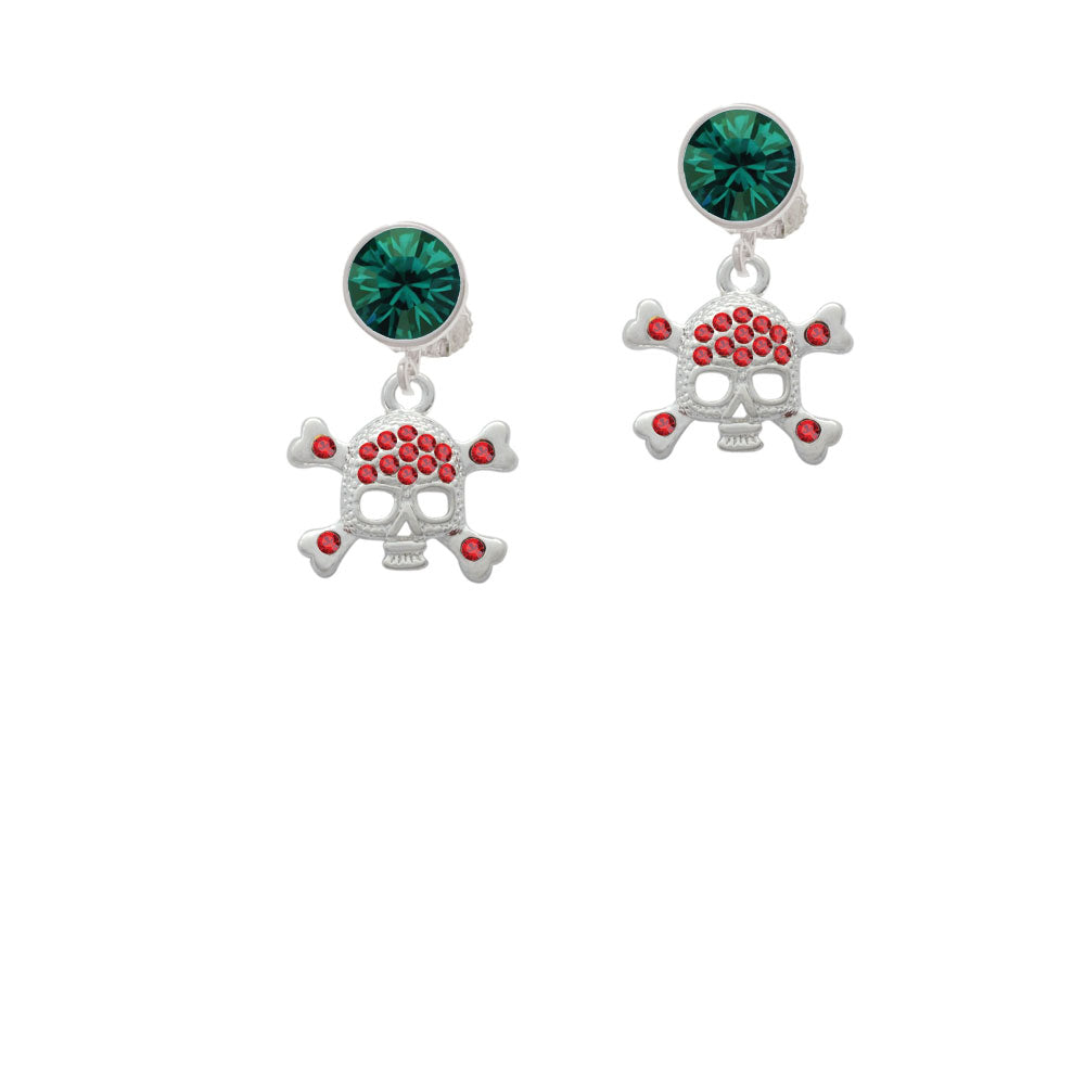 Skull and Crossbones with Red Crystals Crystal Clip On Earrings Image 6