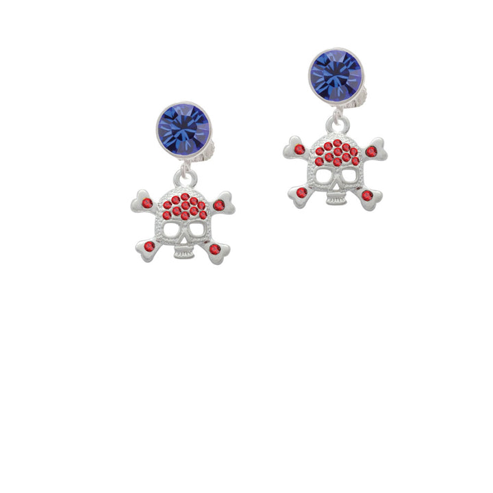 Skull and Crossbones with Red Crystals Crystal Clip On Earrings Image 7