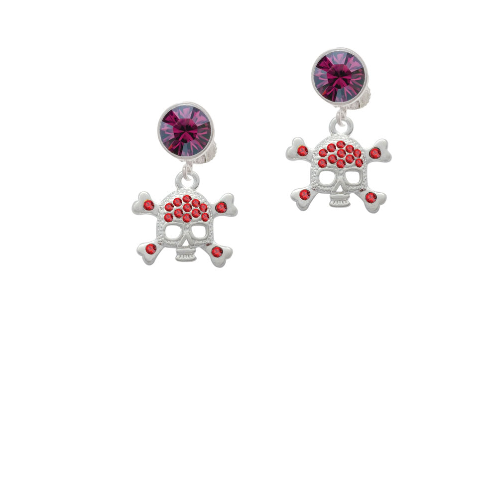 Skull and Crossbones with Red Crystals Crystal Clip On Earrings Image 8