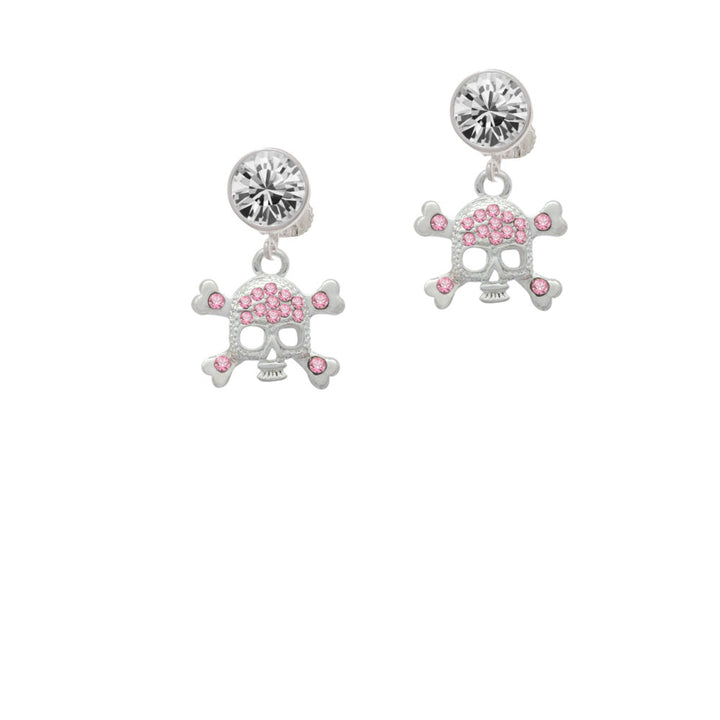 Skull and Crossbones with Pink Crystals Crystal Clip On Earrings Image 2