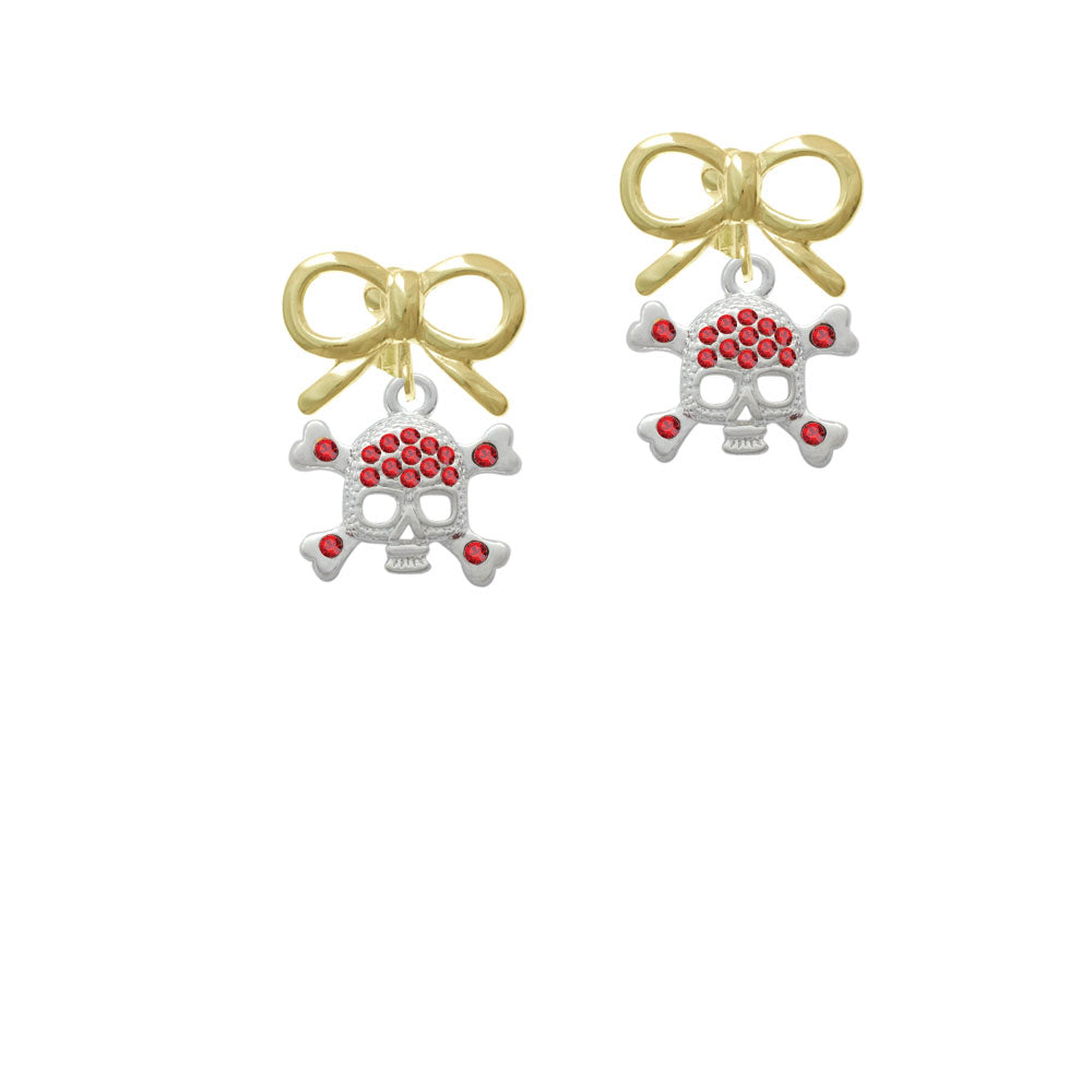 Skull and Crossbones with Red Crystals Crystal Clip On Earrings Image 10