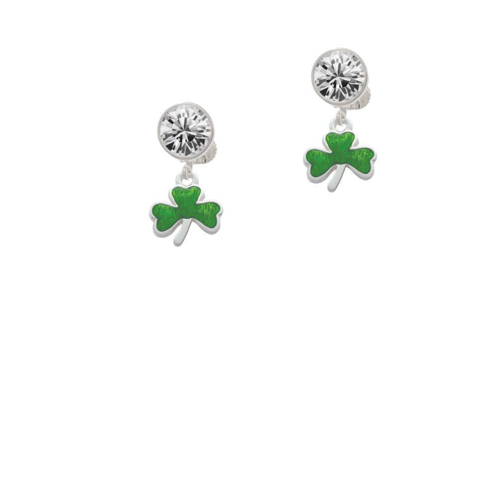 Translucent Green Shamrock Crystal Clip On Earrings Image 2