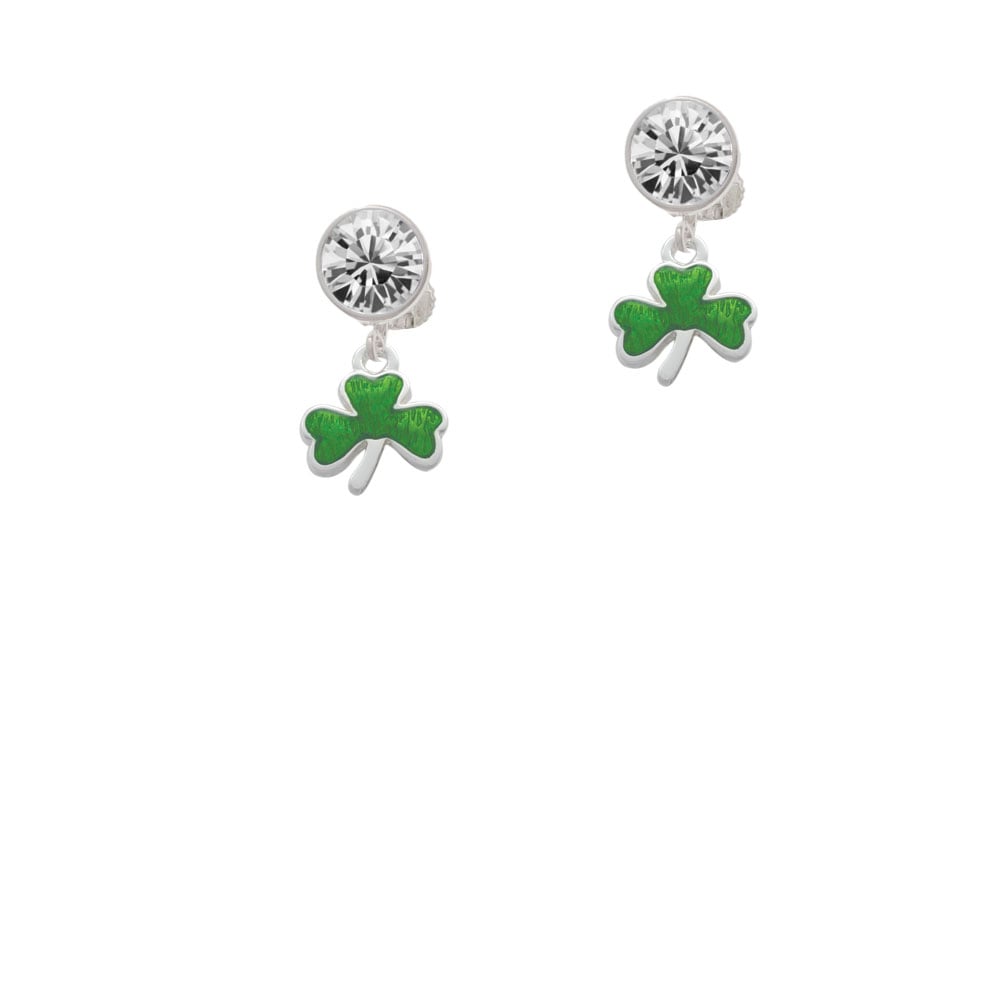 Translucent Green Shamrock Crystal Clip On Earrings Image 1