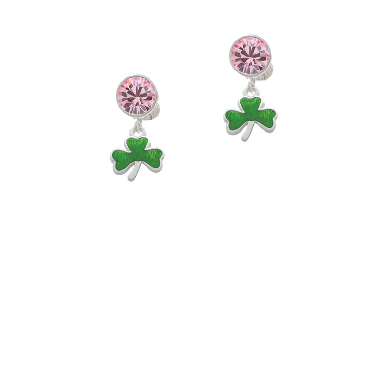 Translucent Green Shamrock Crystal Clip On Earrings Image 1