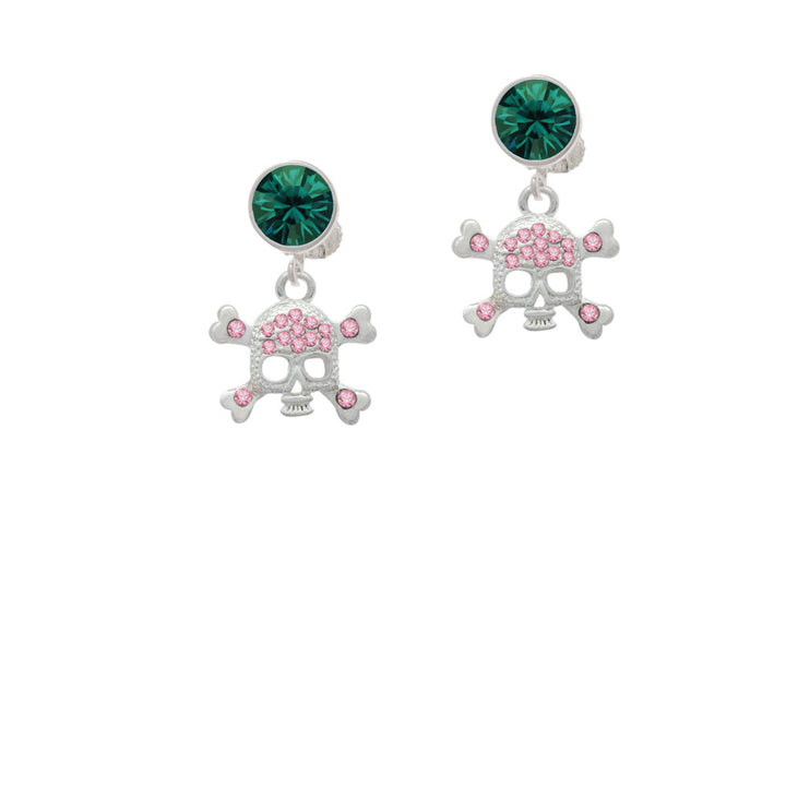 Skull and Crossbones with Pink Crystals Crystal Clip On Earrings Image 6