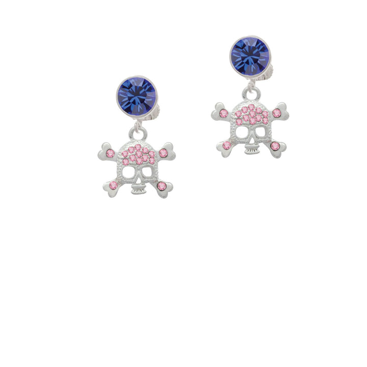 Skull and Crossbones with Pink Crystals Crystal Clip On Earrings Image 7