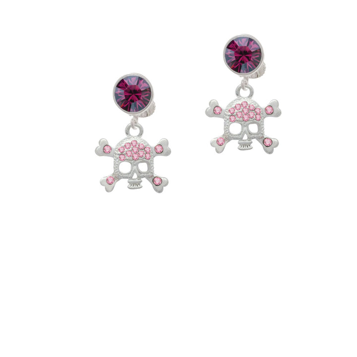 Skull and Crossbones with Pink Crystals Crystal Clip On Earrings Image 8