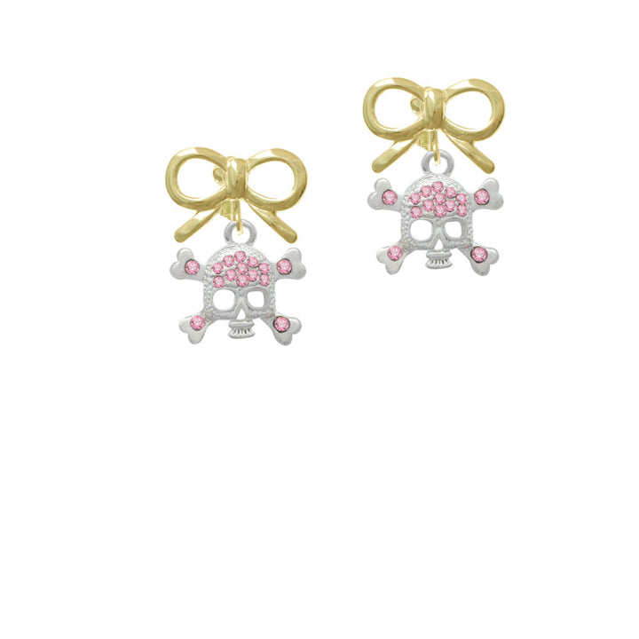 Skull and Crossbones with Pink Crystals Crystal Clip On Earrings Image 10