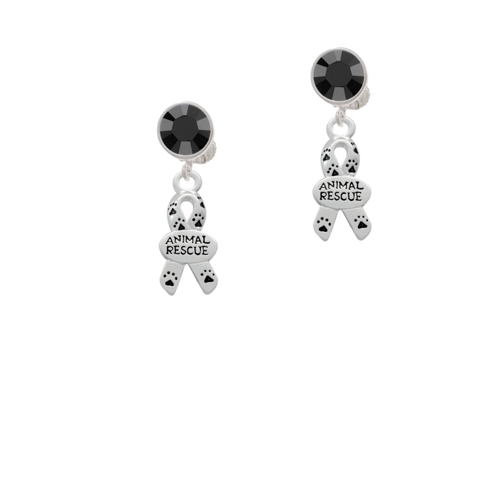 Small Paw Print Ribbon Animal Rescue Crystal Clip On Earrings Image 3