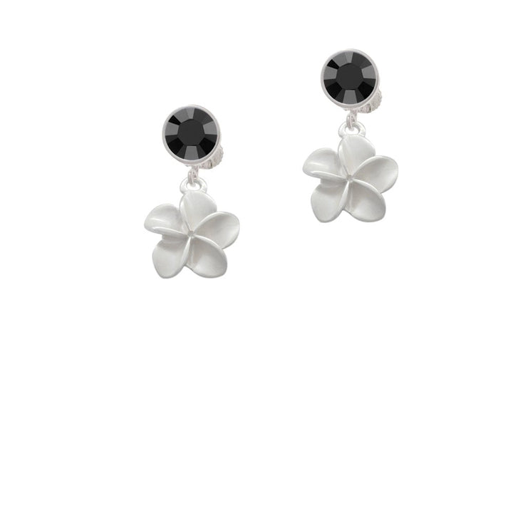 White Plumeria Flower Crystal Clip On Earrings Image 3