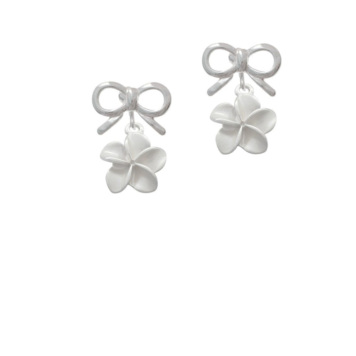 White Plumeria Flower Crystal Clip On Earrings Image 9