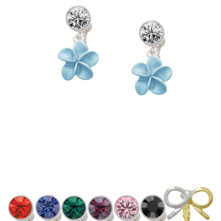 Blue Plumeria Flower Crystal Clip On Earrings Image 1