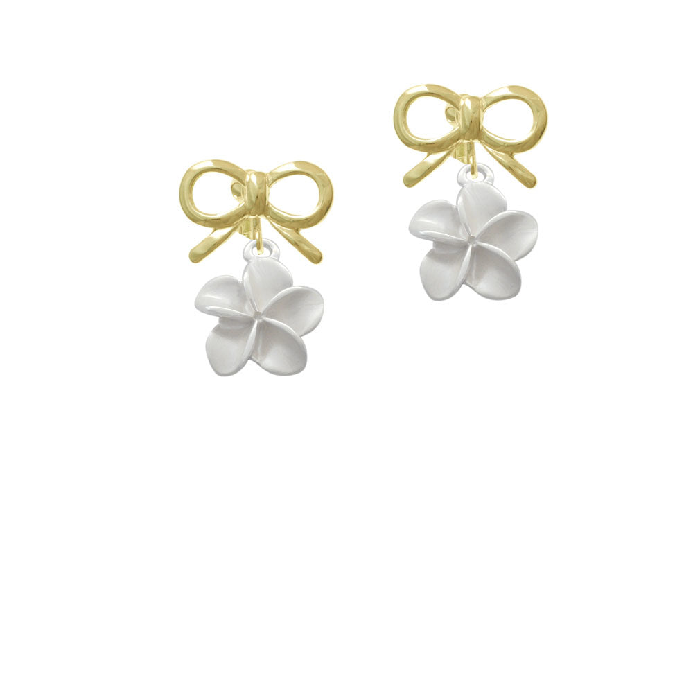 White Plumeria Flower Crystal Clip On Earrings Image 10