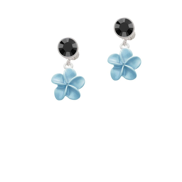 Blue Plumeria Flower Crystal Clip On Earrings Image 3