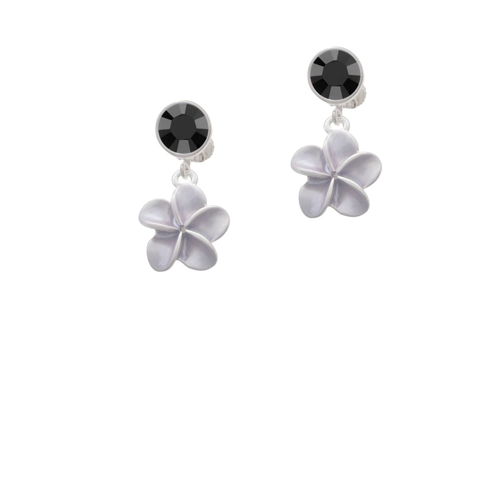 Purple Plumeria Flower Crystal Clip On Earrings Image 1