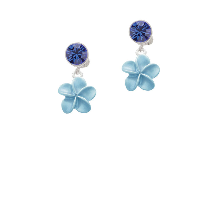 Blue Plumeria Flower Crystal Clip On Earrings Image 7