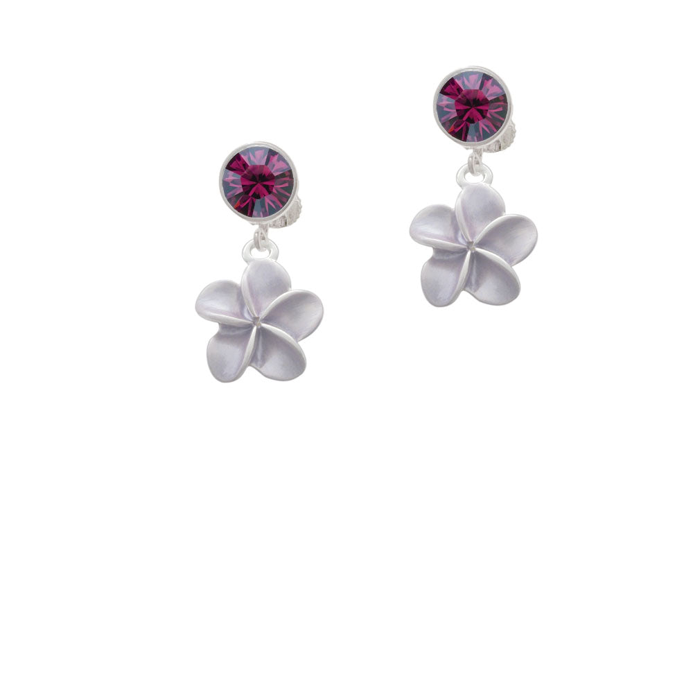 Purple Plumeria Flower Crystal Clip On Earrings Image 8