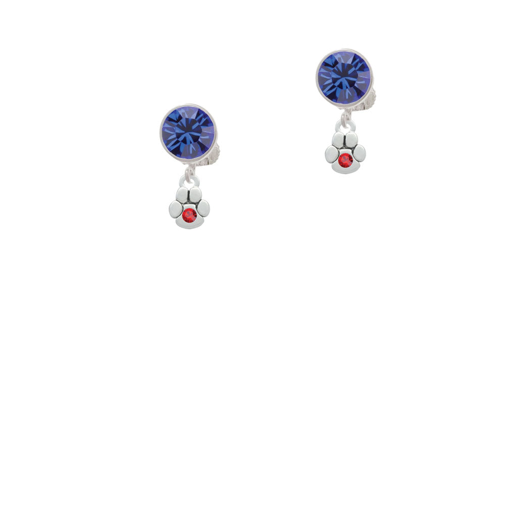 Mini Paw with Red Crystal Crystal Clip On Earrings Image 7